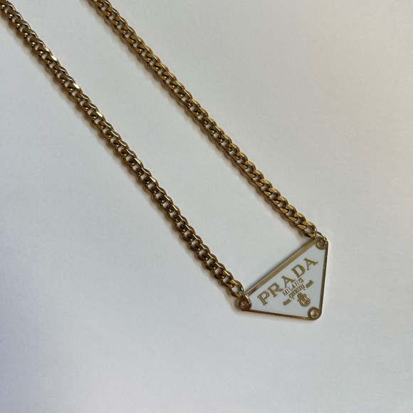 PRADA Triangle Necklace in White and Gold - Picture 3 of 5